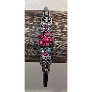 Vintage Floral Crystal Fold Over Clasp Three Piece Bangle Bracelet